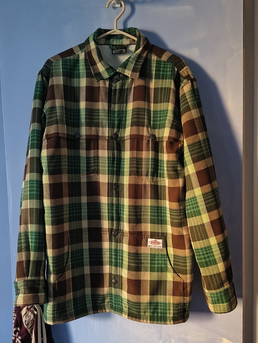Burton Snowboards Plaid Flannel Sherpa Lined Jacket L